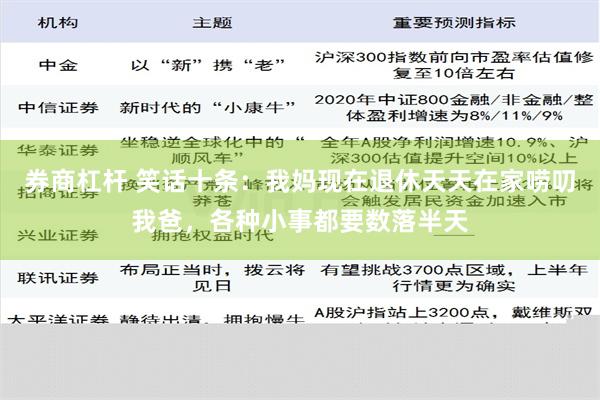 券商杠杆 笑话十条：我妈现在退休天天在家唠叨我爸，各种小事都要数落半天